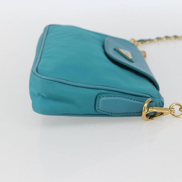 PRADA Chain Shoulder Bag Nylon Turquoise Blue Gold Auth 156453V - Picture 4 of 16